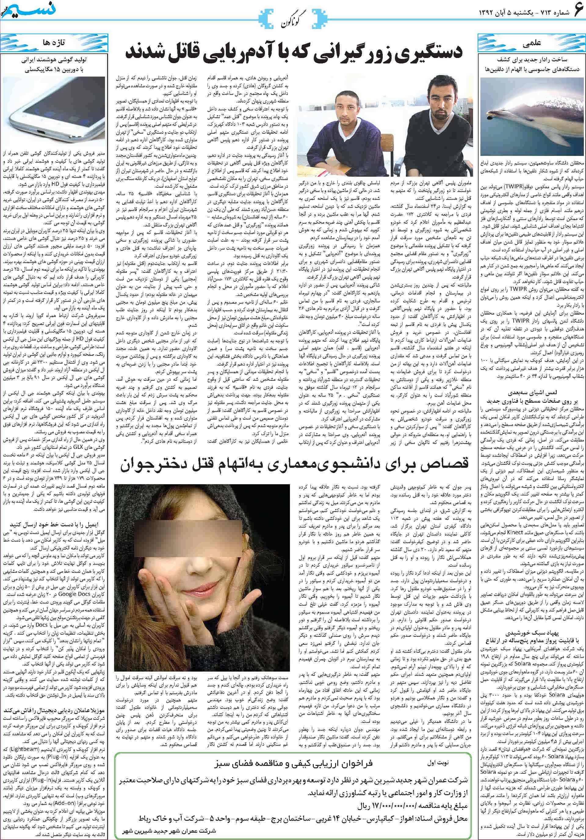 صفحه گوناگون روزنامه نسیم شماره 713